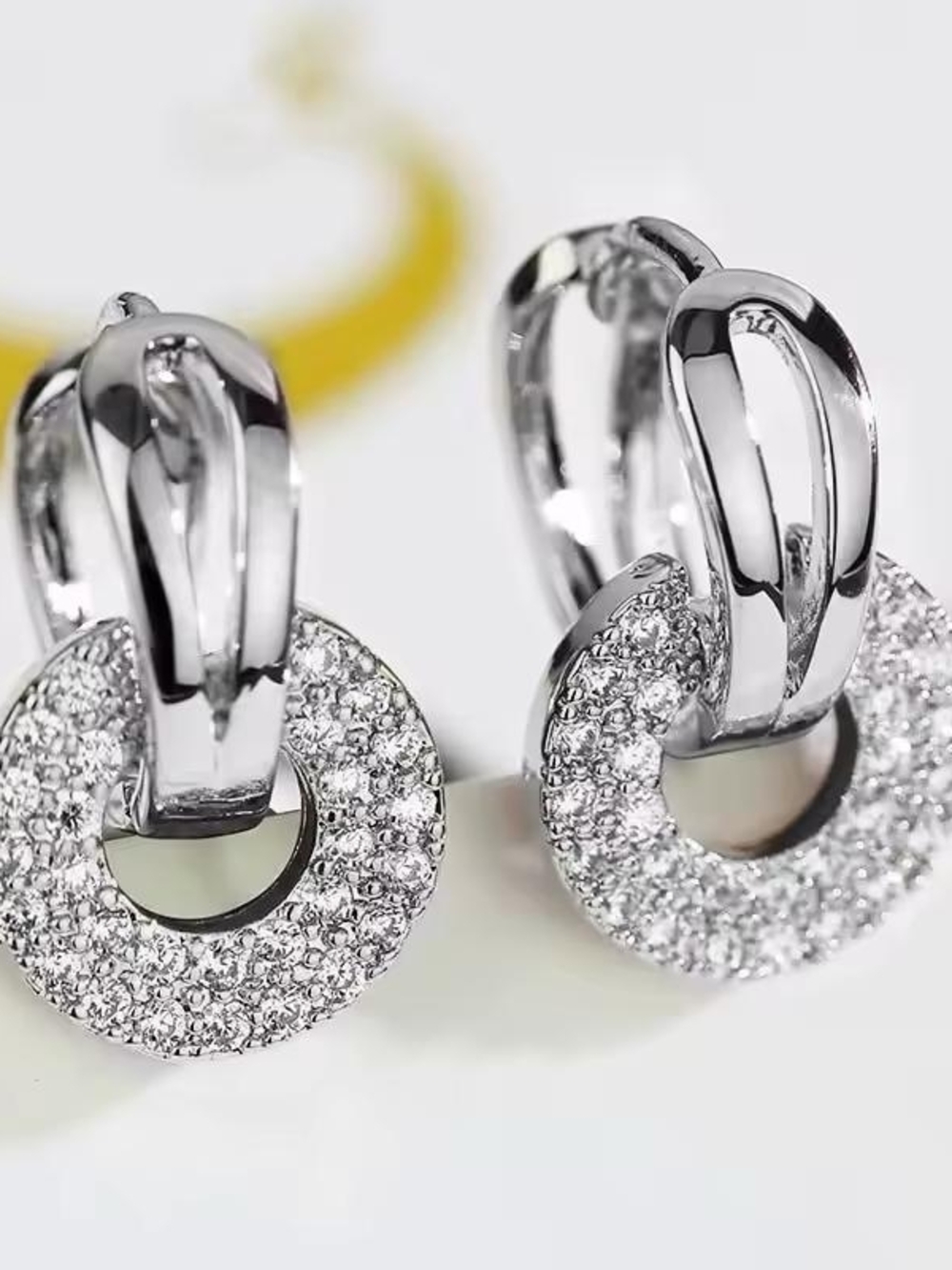 Silver Crystal Pave Loop Drop Earrings - Picture 1 of 3